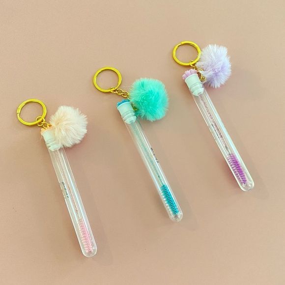 3pcs Tube Eyelash Brush/Spoolie with Furball & Gold Keychain | Mascara Wand - Picture 1 of 6